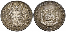 Felipe V (1700-1746). 8 reales. 1744. México. MF. (Cal-1466). Ag. 26,84 g. MBC+. Est...280,00. /// ENGLISH: Philip V (1700-1746). 8 reales. 1744. Méxi...