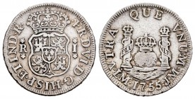 Fernando VI (1746-1759). 1 real. 1755. Lima. JM. (Cal-157). Ag. 3,31 g. MBC. Est...50,00. /// ENGLISH: Ferdinand VI (1746-1759). 1 real. 1755. Lima. J...