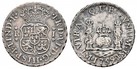 Fernando VI (1746-1759). 1 real. 1759. Lima. JM. (Cal-164). Ag. 3,33 g. MBC+. Est...65,00. /// ENGLISH: Ferdinand VI (1746-1759). 1 real. 1759. Lima. ...