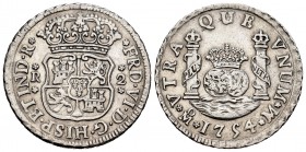 Fernando VI (1746-1759). 2 reales. 1754. México. M. (Cal-295). Ag. 6,78 g. MBC+/EBC-. Est...120,00. /// ENGLISH: Ferdinand VI (1746-1759). 2 reales. 1...