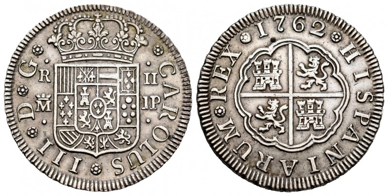 Carlos III (1759-1788). 2 reales. 1762. Madrid. JP. (Cal-610). Ag. 5,86 g. EBC-....