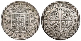 Carlos III (1759-1788). 2 reales. 1762. Madrid. JP. (Cal-610). Ag. 5,86 g. EBC-. Est...90,00. /// ENGLISH: Charles III (1759-1788). 2 reales. 1762. Ma...