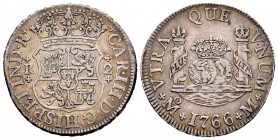 Carlos III (1759-1788). 2 reales. 1766. México. M. (Cal 2019-650). Ag. 6,76 g. MBC+. Est...90,00. /// ENGLISH: Charles III (1759-1788). 2 reales. 1766...