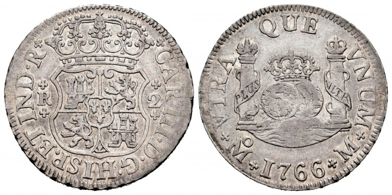 Carlos III (1759-1788). 2 reales. 1766. México. M. (Cal-650). Ag. 6,69 g. MBC+. ...