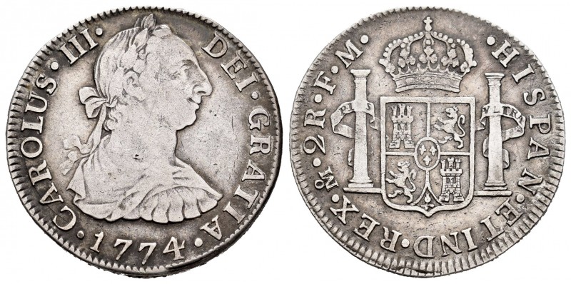Carlos III (1759-1788). 2 reales. 1774. México. FM. (Cal-660). Ag. 6,62 g. MBC-/...