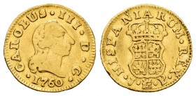 Carlos III (1759-1788). 1/2 escudo. 1760. Madrid. JP. (Cal-1242). Au. 1,73 g. Fue utilizada como joya. BC+. Est...120,00. /// ENGLISH: Charles III (17...