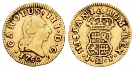 Carlos III (1759-1788). 1/2 escudo. 1760. Madrid. JP. (Cal-1242). Au. 1,77 g. MBC-. Est...130,00. /// ENGLISH: Charles III (1759-1788). 1/2 escudo. 17...