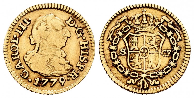 Carlos III (1759-1788). 1/2 escudo. 1779. Sevilla. CF. (Cal-1310). Au. 1,76 g. M...