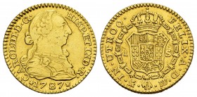 Carlos III (1759-1788). 1 escudo. 1787. Madrid. DV. (Cal-1370). Au. 3,32 g. MBC/MBC+. Est...160,00. /// ENGLISH: Charles III (1759-1788). 1 escudo. 17...