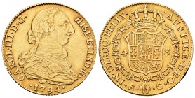 Carlos III (1759-1788). 4 escudos. 1784. Sevilla. C. (Cal 2019-1895). Au. 13,46 g. Rayitas en el anverso. MBC+. Est...700,00. /// ENGLISH: Charles III...