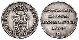 Carlos IV (1788-1808). Medalla de Proclamación. 1789. Madrid. (H-66). Ag. 1,62 g. Módulo de 1/2 real. MBC+. Est...35,00. /// ENGLISH: Charles IV (1788...