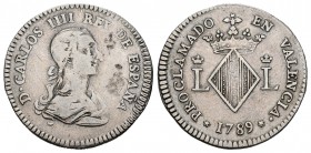 Carlos IV (1788-1808). Medalla de Proclamación. 1789. Valencia. (H-108). (Vq-13159). Ag. 4,17 g. Escasa. MBC-/MBC. Est...35,00. /// ENGLISH: Charles I...