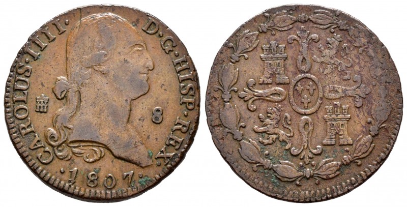 Carlos IV (1788-1808). 8 maravedís. 1807. Segovia. (Cal-85). Ae. 10,09 g. MBC-. ...