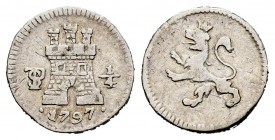 Carlos IV (1788-1808). 1/4 real. 1797. Potosí. (Cal 2019-144). Ag. 0,80 g. MBC-. Est...60,00. /// ENGLISH: Charles IV (1788-1808). 1/4 real. 1797. Pot...