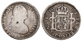 Carlos IV (1788-1808). 1 real. 1800. Guatemala. M. (Cal-376). Ag. 3,22 g. Segundo busto propio. Muy escasa. BC/BC+. Est...35,00. /// ENGLISH: Charles ...