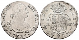 Carlos IV (1788-1808). 4 reales. 1791. Madrid. MF. (Cal-777). Ag. 13,14 g. Rayitas. MBC. Est...75,00. /// ENGLISH: Charles IV (1788-1808). 4 reales. 1...