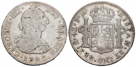 Carlos IV (1788-1808). 4 reales. 1790. México. FM. (Cal-795). Ag. 13,07 g. Busto de Carlos III y ordinal IIII. BC/BC+. Est...45,00. /// ENGLISH: Charl...