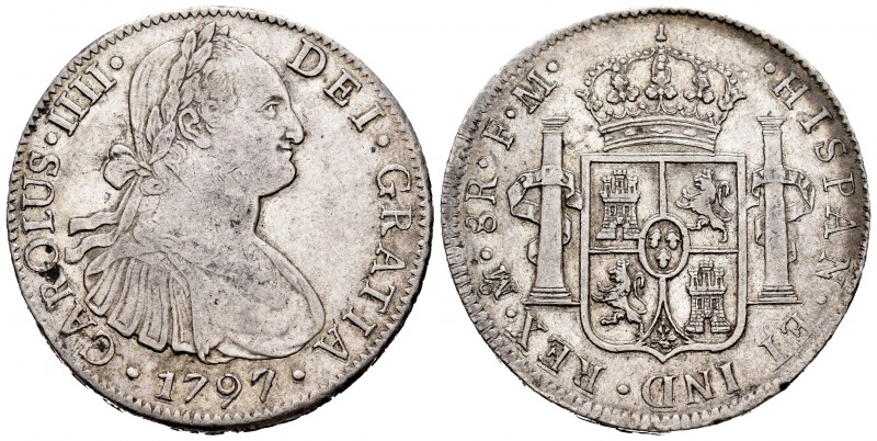 Carlos IV (1788-1808). 8 reales. 1797. México. FM. (Cal-960). Ag. 26,92 g. MBC/M...