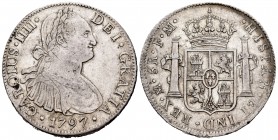 Carlos IV (1788-1808). 8 reales. 1797. México. FM. (Cal-960). Ag. 26,92 g. MBC/MBC+. Est...60,00. /// ENGLISH: Charles IV (1788-1808). 8 reales. 1797....