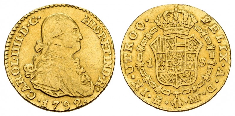 Carlos IV (1788-1808). 1 escudo. 1792. Madrid. MF. (Cal-1109). Au. 3,30 g. Estuv...