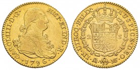 Carlos IV (1788-1808). 2 escudos. 1796. Madrid. MF. (Cal 2019-1288). Au. 6,68 g. Leves rayas de ajuste en anverso. MBC+. Est...300,00. /// ENGLISH: Ch...