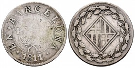José Napoleón (1808-1814). 1 peseta. 1811. Barcelona. (Cal-35). Ag. 5,42 g. BC+/MBC. Est...50,00. /// ENGLISH: Joseph Napoleon (1808-1814). 1 peseta. ...