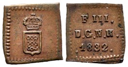 Fernando VII (1808-1833). 1/2 maravedí. 1832. Pamplona. (Cal 2019-30). Ae. 1,00 g. Cospel cuadrado. Escasa. EBC-. Est...90,00. /// ENGLISH: Ferdinand ...