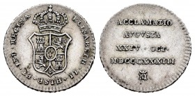 Isabel II (1833-1868). Medalla de Proclamación. 1833. Madrid. (H-23). (Vq-13372). Ag. 1,43 g. Módulo de 1 real. MBC+. Est...30,00. /// ENGLISH: Elizab...