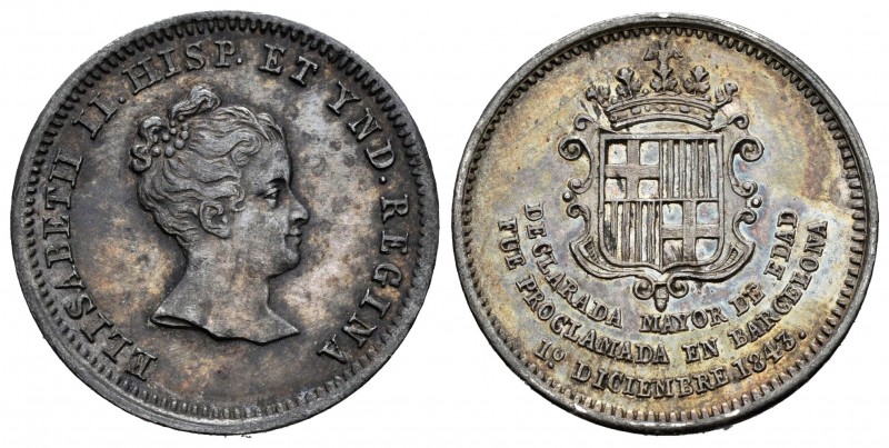 Isabel II (1833-1868). Medalla de proclamación de la mayoría de edad. 1 de dicie...