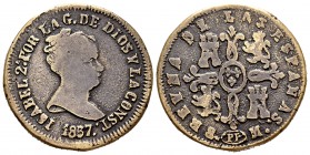 Isabel II (1833-1868). 8 maravedís. 1837. Pamplona. (Cal-119). Ae. 11,67 g. Cobre fundido. Ex colección de Trastámara. MBC-. Est...120,00. /// ENGLISH...