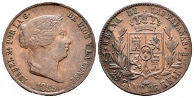 Isabel II (1833-1868). 25 céntimos de real. 1859. Segovia. (Cal 2019-192). Ae. 9,42 g. MBC+. Est...20,00. /// ENGLISH: Elizabeth II (1833-1868). 25 cé...