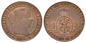 Isabel II (1833-1868). 1 céntimo de escudo. 1866. Barcelona. Sin OM. (Cal-213). Ae. 2,47 g. EBC/EBC+. Est...40,00. /// ENGLISH: Elizabeth II (1833-186...