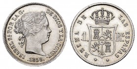 Isabel II (1833-1868). 1 real. 1859. Madrid. (Cal 2008-421). (Cal 2019-308). Ag. 1,31 g. Brillo original. SC. Est...90,00. /// ENGLISH: Elizabeth II (...