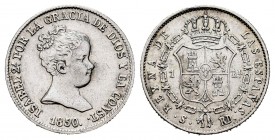 Isabel II (1833-1868). 1 real. 1850. Sevilla. RD. (Cal-318). Ag. 1,27 g. Rayitas en anverso. MBC+. Est...65,00. /// ENGLISH: Elizabeth II (1833-1868)....