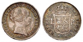 Isabel II (1833-1868). 1 real. 1853. Sevilla. (Cal-322). Ag. 1,29 g. Pátina iridiscente. Golpecitos en el canto. EBC-/MBC+. Est...30,00. /// ENGLISH: ...