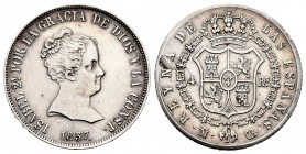 Isabel II (1833-1868). 4 reales. 1837. Madrid. CR. (Cal 2019-444). Ag. 5,91 g. Hoja en reverso. Limpiada. Escasa. EBC-. Est...120,00. /// ENGLISH: Eli...