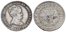 Isabel II (1833-1868). 4 reales. 1838. Sevilla. RD. (Cal 2019-476). Ag. 6,00 g. Escasa. MBC. Est...70,00. /// ENGLISH: Elizabeth II (1833-1868). 4 rea...