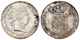 Isabel II (1833-1868). 40 céntimos de escudo. 1865. Madrid. (Cal-500). Ag. 5,11 g. Rayitas en reverso y manchitas. Brillo original. EBC+. Est...65,00....