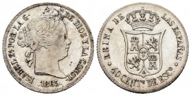 Isabel II (1833-1868). 40 céntimos de escudo. 1865. Madrid. (Cal-500). Ag. 5,09 g. Manchitas. Brillo original. SC-. Est...90,00. /// ENGLISH: Elizabet...