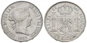 Isabel II (1833-1868). 1 escudo. 1867. Madrid. (Cal 2019-565). Ag. 13,08 g. Golpecitos en el canto. MBC/MBC+. Est...45,00. /// ENGLISH: Elizabeth II (...