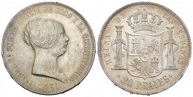 Isabel II (1833-1868). 20 reales. 1851. Madrid. (Cal 2019-593). Ag. 26,02 g. Golpecito en el canto y rayitas en anverso. Restos de brillo original. EB...