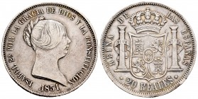 Isabel II (1833-1868). 20 reales. 1851. Madrid. (Cal 2019-619). Ag. 26,09 g. Golpecitos en el canto. MBC+. Est...100,00. /// ENGLISH: Elizabeth II (18...