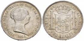 Isabel II (1833-1868). 20 reales. 1854. Madrid. (Cal 2019-596). Ag. 25,82 g. Leves golpecitos en el canto. Buen ejemplar. EBC/EBC+. Est...275,00. /// ...