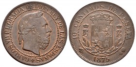 Carlos VII (1872-1876). 10 céntimos. 1875. (Cal-5). Ae. 10,08 g. EBC-. Est...100,00. /// ENGLISH: Carlos VII (1872-1876). 10 céntimos. 1875. (Cal-5). ...