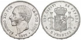 Alfonso XII (1874-1885). 5 pesetas. 1885*18-87. Madrid. MSM. (Cal 2019-62). Ag. 24,73 g. Brillo original. EBC/EBC+. Est...220,00. /// ENGLISH: Alfonso...