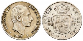 Alfonso XII (1874-1885). 20 centavos. 1883. Manila. (Cal-109). Ag. 4,98 g. BC+. Est...20,00. /// ENGLISH: Alfonso XII (1874-1885). 20 centavos. 1883. ...