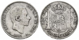 Alfonso XII (1874-1885). 50 centavos. 1881. Manila. (Cal 2019-114). Ag. 12,79 g. MBC. Est...30,00. /// ENGLISH: Alfonso XII (1874-1885). 50 centavos. ...