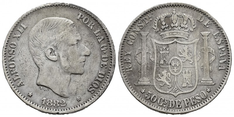 Alfonso XII (1874-1885). 50 centavos. 1882. Manila. (Cal 2019-118). Ag. 12,81 g....