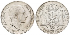 Alfonso XII (1874-1885). 50 centavos. 1883. Manila. (Cal-120). Ag. 12,83 g. MBC. Est...45,00. /// ENGLISH: Alfonso XII (1874-1885). 50 centavos. 1883....