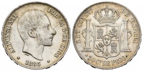 Alfonso XII (1874-1885). 50 centavos. 1885. Manila. (Cal 2019-124). Ag. 12,96 g. EBC-. Est...45,00. /// ENGLISH: Alfonso XII (1874-1885). 50 centavos....